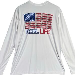 Reel Life USA Flag Fishing Shirt Men’s‎ XL Long Sleeve White Performance Tee